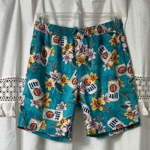 Miller Lite Floral Teal Men’s Swim Trunks
